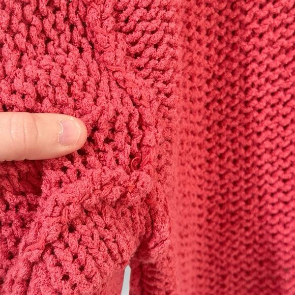 Free People Halo Dolman Oversized Chunky Knit Pullover Sweater Coral Pink Medium - Picture 9 of 13